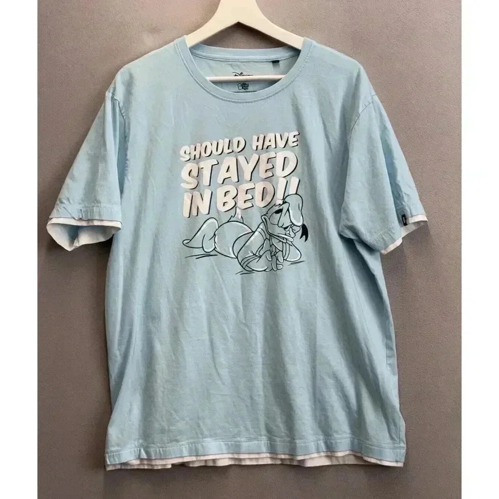 Disney Men's Sz 2XL Blue And White Tee "Should Stayed In Bed" Donald Duck